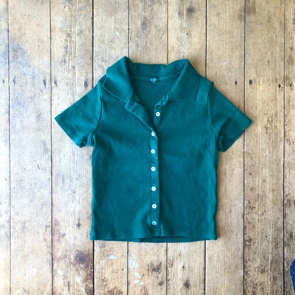PacSun Tops - John Galt - Crop Stretchy Button Collared Tee - Green - Small